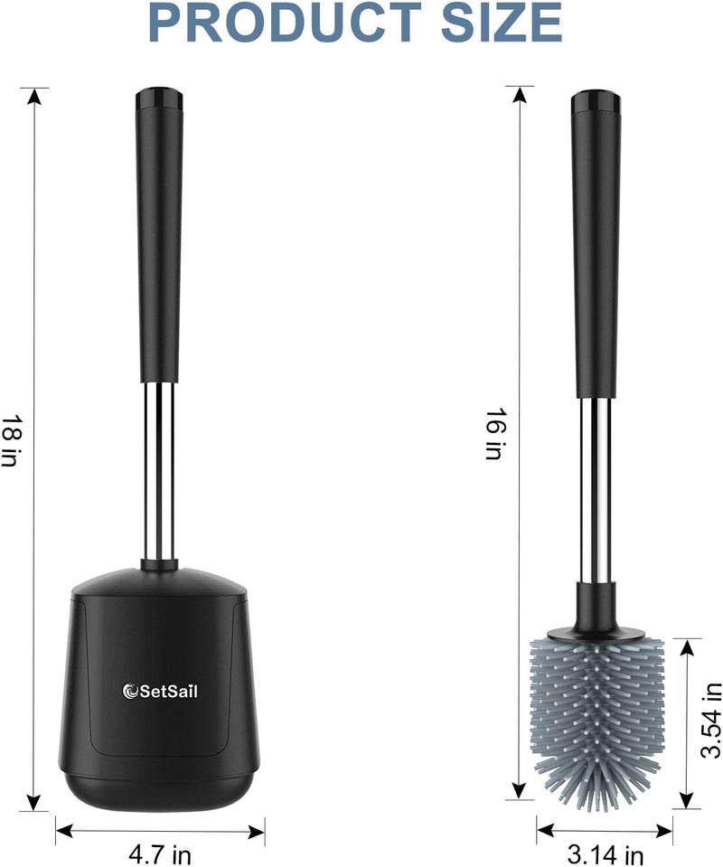 SetSail Silicone Toilet Bowl Brush and Holder Automatic Toilet Brushes for Bathroom with Holder Ventilated Toilet Cleaner Brush for Toilet Scrubber Cleaning - Black (2 Packs) - Image 2